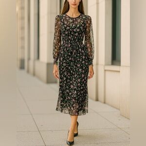 Veronica Beard Maxi Sheer Naomi Floral Silk Dress with Black Slip RARE